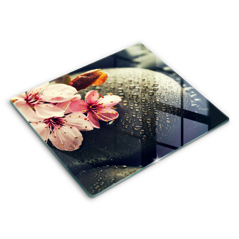 Decorativ placă sticla protectie aragaz Flori pietre zen 60x52 cm 