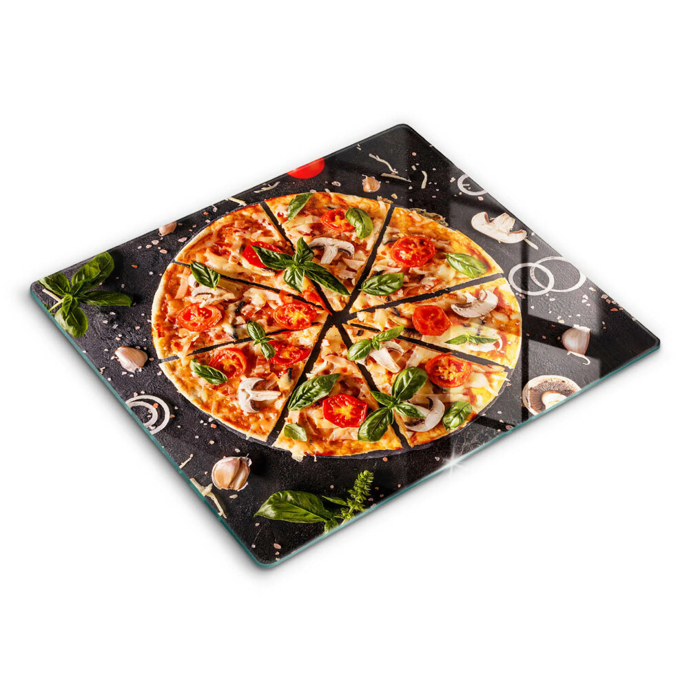 Decorativ placă sticla protectie aragaz Pizza cu ciuperci 60x52 cm 