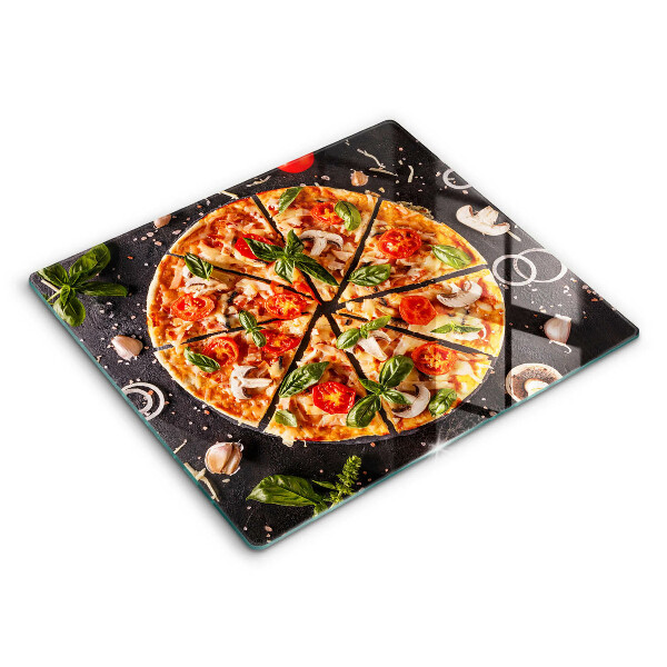 Decorativ placă sticla protectie aragaz Pizza cu ciuperci 60x52 cm