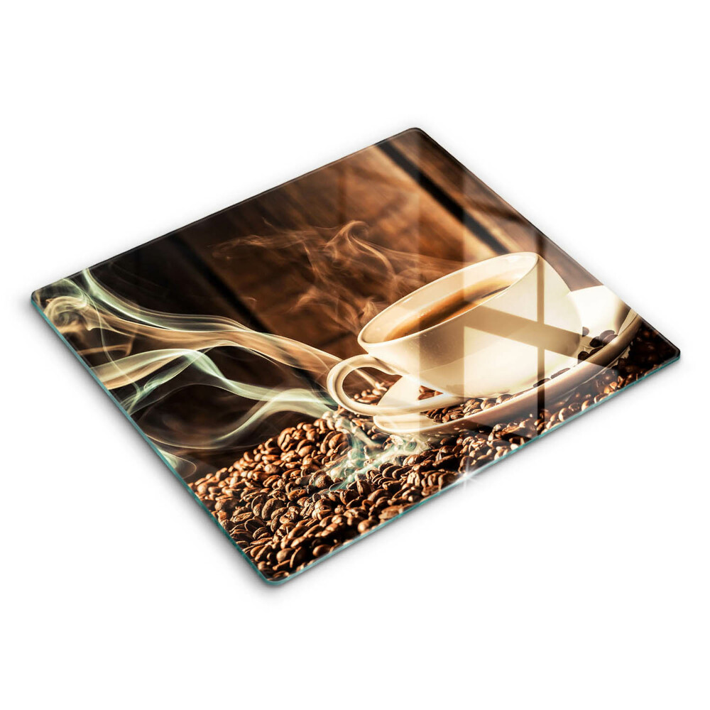 Decorativ placă sticla protectie aragaz Ceașcă și boabe de cafea 60x52 cm 