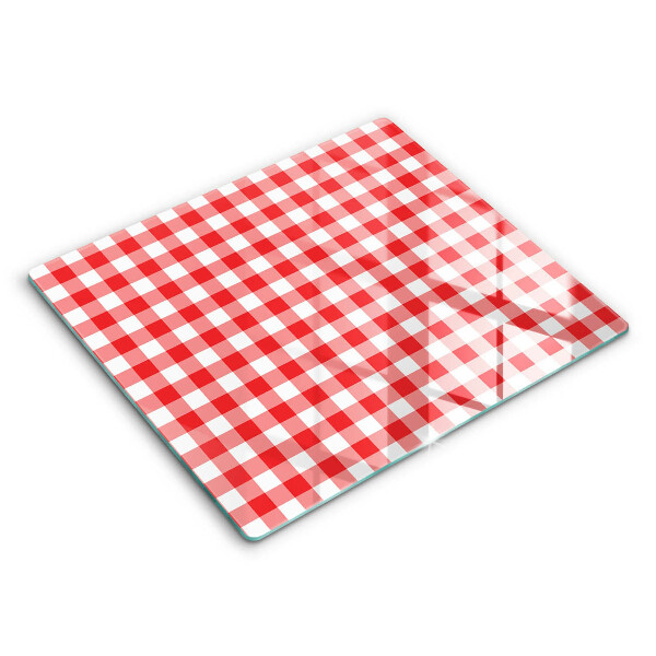Decorativ placă sticla protectie aragaz Carouri roșii și albe 60x52 cm