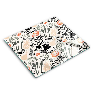 Decorativ placă sticla protectie aragaz Desen cu tematică de bucătărie 60x52 cm