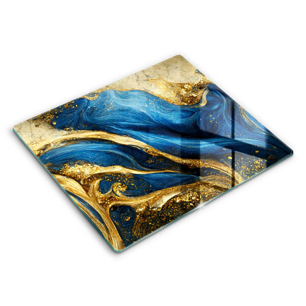 Decorativ placă sticla protectie aragaz Marmură albastră aurie 60x52 cm