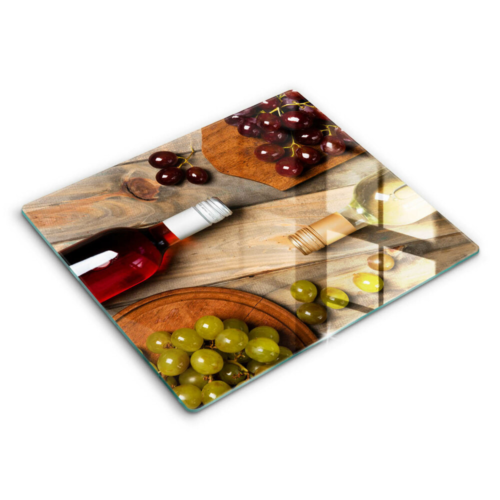 Decorativ placă sticla protectie aragaz Sticle de vin și struguri 60x52 cm 