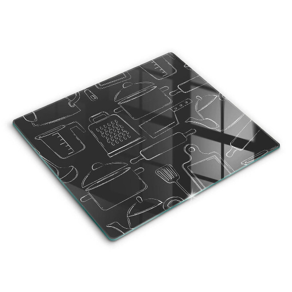 Decorativ placă sticla protectie aragaz Desenarea accesoriilor de bucătărie 60x52 cm