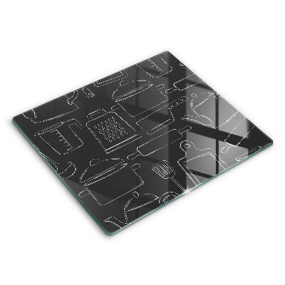 Decorativ placă sticla protectie aragaz Desenarea accesoriilor de bucătărie 60x52 cm