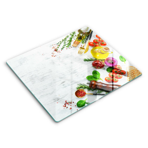 Decorativ placă sticla protectie aragaz Legume și condimente 60x52 cm