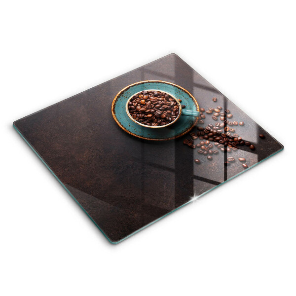 Decorativ placă sticla protectie aragaz O ceașcă de boabe de cafea 60x52 cm