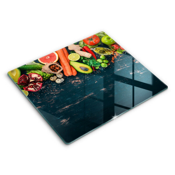 Decorativ placă sticla protectie aragaz Fructe și legume 60x52 cm