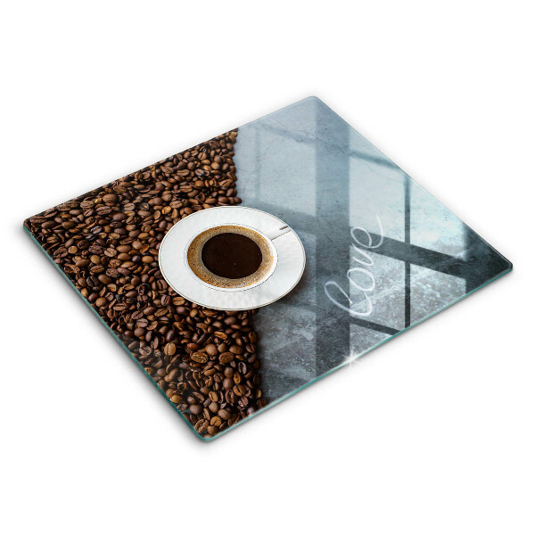 Decorativ placă sticla protectie aragaz Boabe de cafea și o ceașcă 60x52 cm
