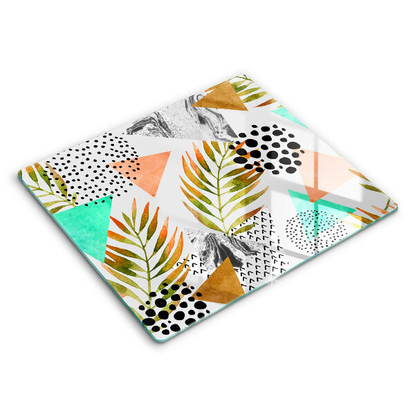 Decorativ placă sticla protectie aragaz Model de frunze Boho 60x52 cm