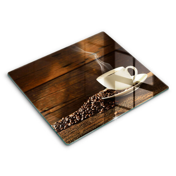 Decorativ placă sticla protectie aragaz Ceașcă de cafea din lemn 60x52 cm