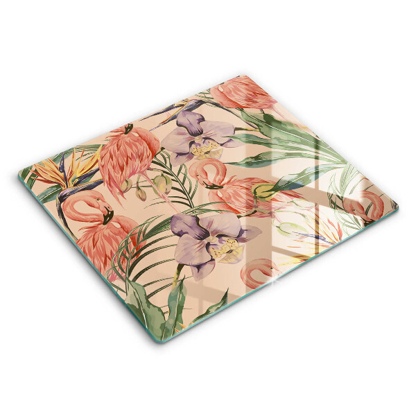 Decorativ placă sticla protectie aragaz Ilustrație cu flamingi 60x52 cm
