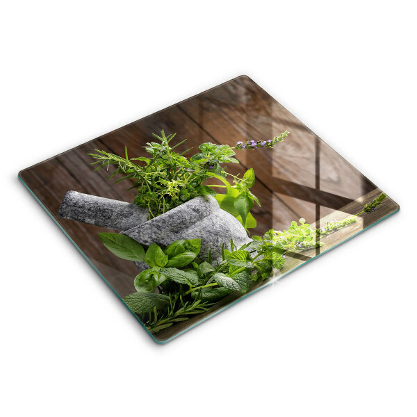 Decorativ placă sticla protectie aragaz Plante, ierburi și lemn 60x52 cm