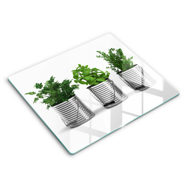 Decorativ placă sticla protectie aragaz Ghivece plante aromatice 60x52 cm