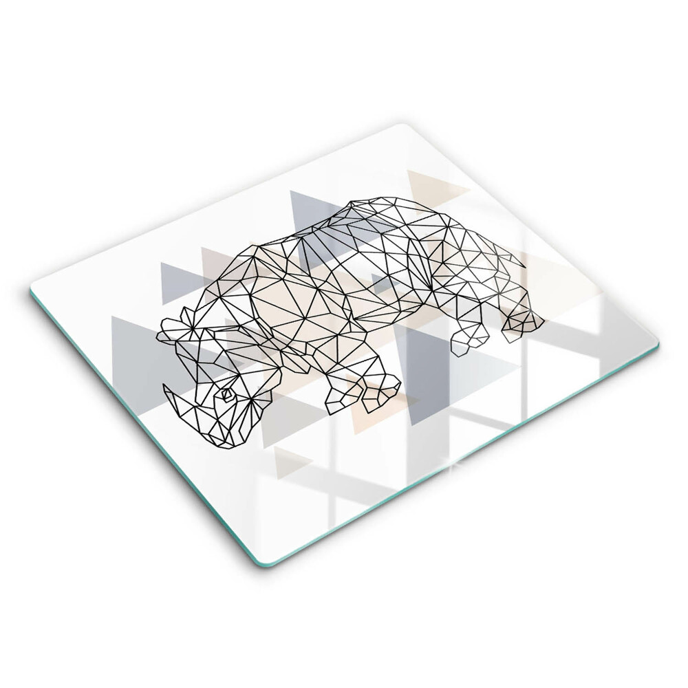 Decorativ placă sticla protectie aragaz Rinocer de artă liniară 60x52 cm 