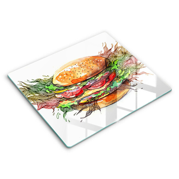 Decorativ placă sticla protectie aragaz Desen cu hamburger 60x52 cm