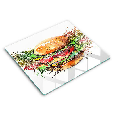 Decorativ placă sticla protectie aragaz Desen cu hamburger 60x52 cm 