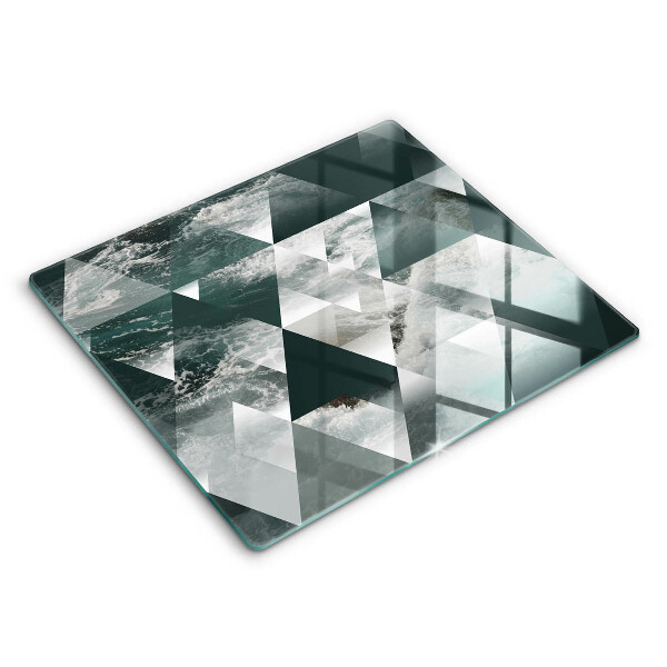 Decorativ placă sticla protectie aragaz Triunghiuri și apă 60x52 cm