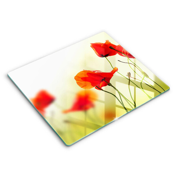 Decorativ placă sticla protectie aragaz Flori de mac roșu 60x52 cm