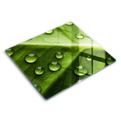 Decorativ placă sticla protectie aragaz Rouă și frunze de natură 60x52 cm 