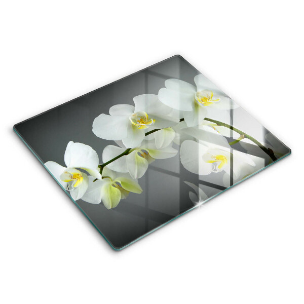 Decorativ placă sticla protectie aragaz Flori de orhidee albă 60x52 cm