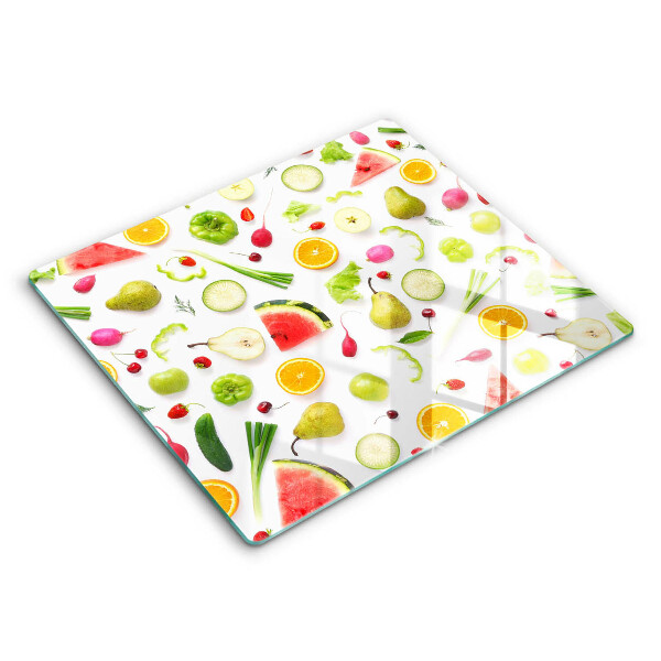 Decorativ placă sticla protectie aragaz Model de fructe și legume 60x52 cm
