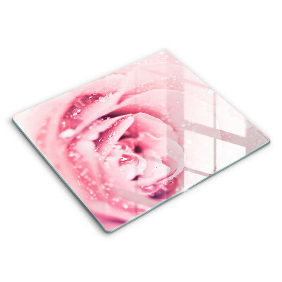 Decorativ placă sticla protectie aragaz Picături de rouă și flori de trandafir 60x52 cm