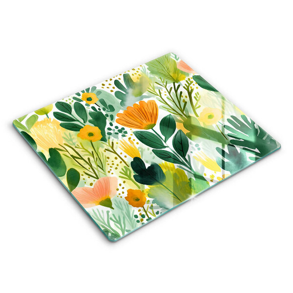 Decorativ placă sticla protectie aragaz Flori pictate 60x52 cm
