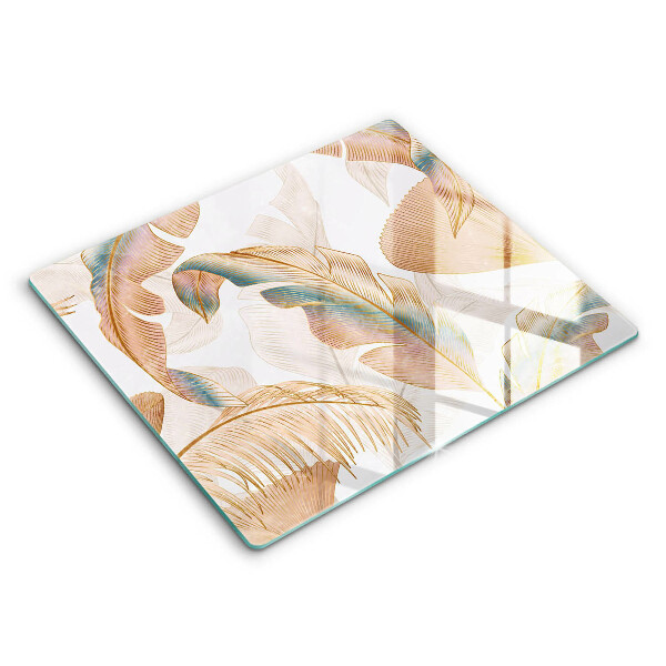 Decorativ placă sticla protectie aragaz Pene și frunze Boho 60x52 cm