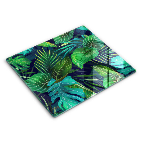 Decorativ placă sticla protectie aragaz Ilustrație cu frunze de junglă 60x52 cm
