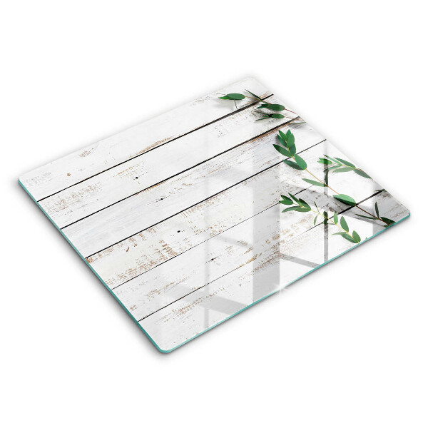 Decorativ placă sticla protectie aragaz Scânduri și frunze vechi 60x52 cm