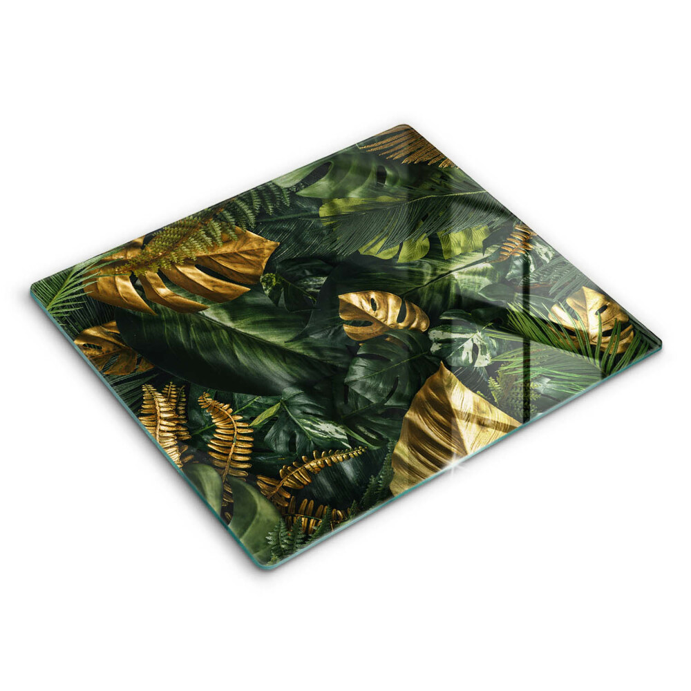Decorativ placă sticla protectie aragaz Frunze de Monstera aurie 60x52 cm 