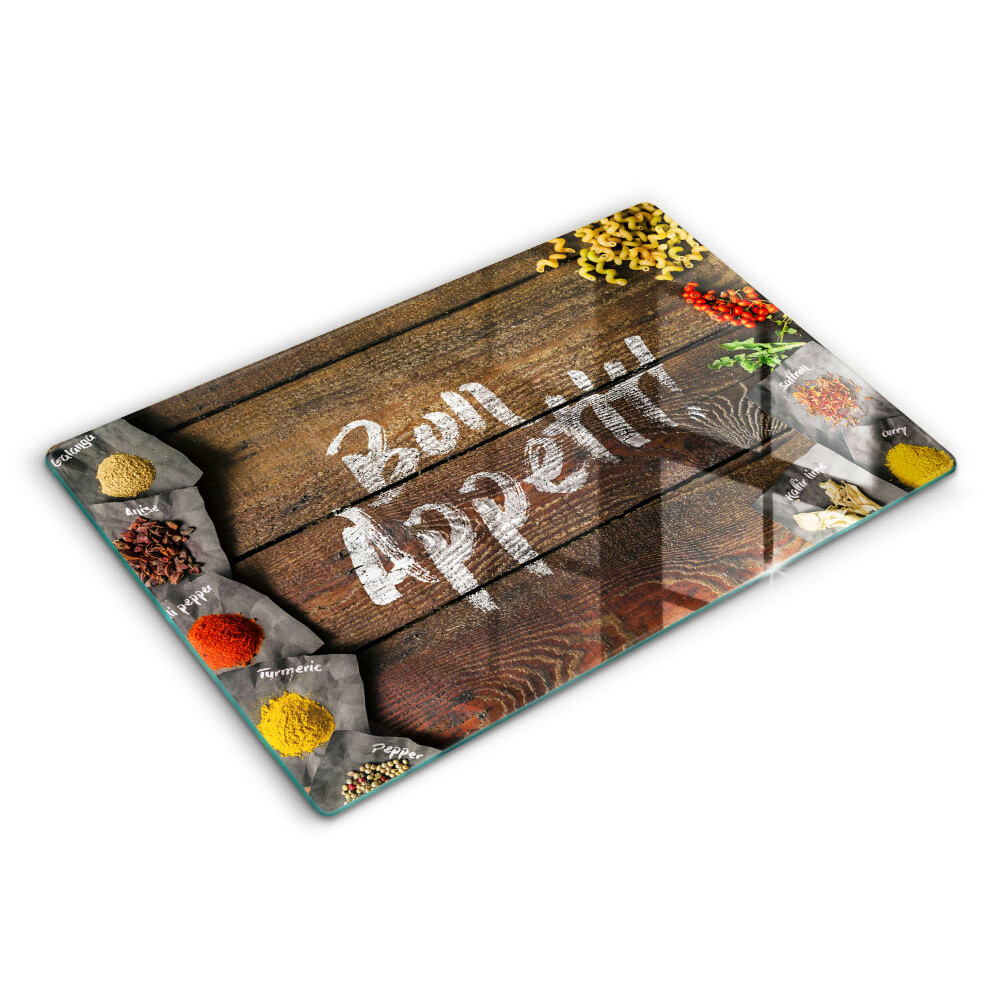Modern placă din sticla protectie perete bucatarie Semnul „Bon Appetit” pe panouri 80x52 cm