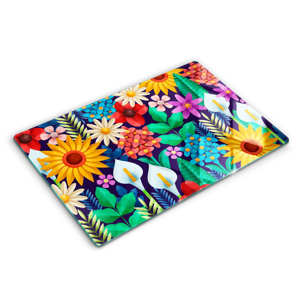 Modern placă din sticla protectie perete bucatarie Ilustrație flori de luncă 80x52 cm