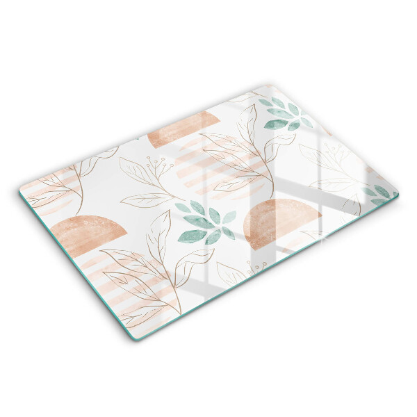 Modern placă din sticla protectie perete bucatarie Model de frunze Boho 80x52 cm