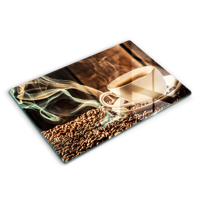 Modern placă din sticla protectie perete bucatarie Ceașcă și boabe de cafea 80x52 cm