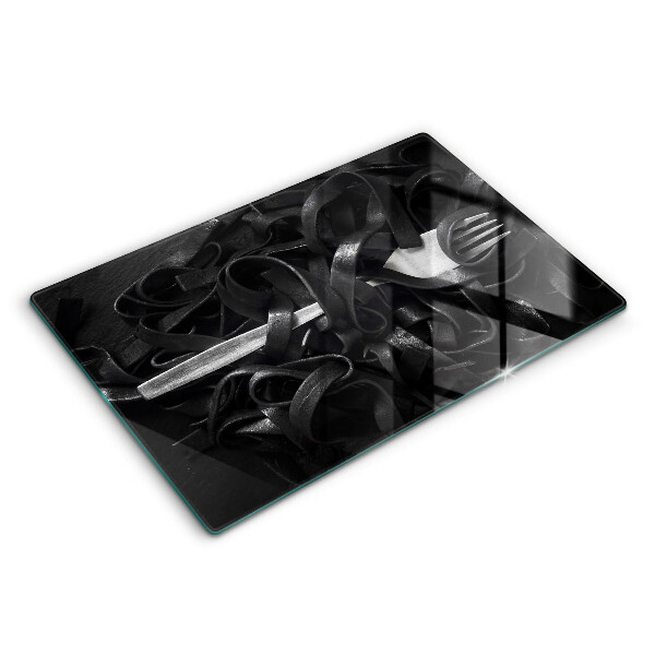 Modern placă din sticla protectie perete bucatarie Paste Tagliatelle Negre 80x52 cm