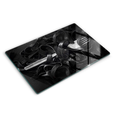 Modern placă din sticla protectie perete bucatarie Paste Tagliatelle Negre 80x52 cm