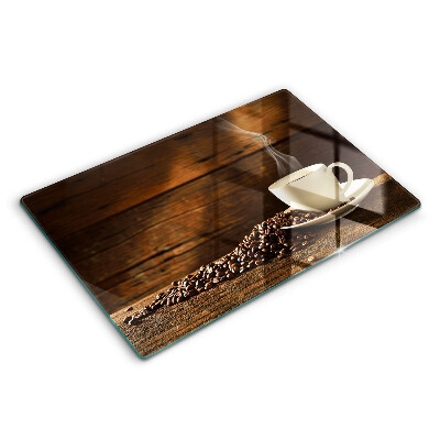 Modern placă din sticla protectie perete bucatarie Ceașcă de cafea din lemn 80x52 cm