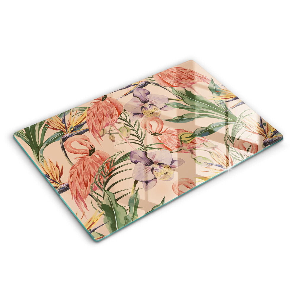 Modern placă din sticla protectie perete bucatarie Ilustrație cu flamingi 80x52 cm