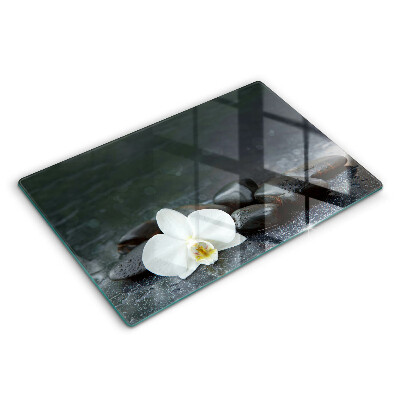 Modern placă din sticla protectie perete bucatarie Pietre zen cu flori albe 80x52 cm