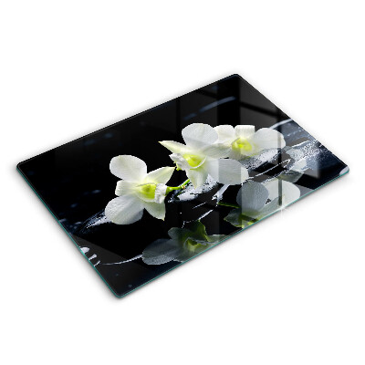 Modern placă din sticla protectie perete bucatarie Flori albe în apă Zen 80x52 cm