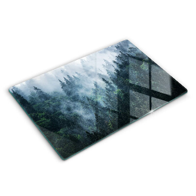 Modern placă din sticla protectie perete bucatarie Copaci de pădure și ceață 80x52 cm