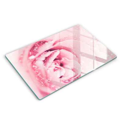 Modern placă din sticla protectie perete bucatarie Picături de rouă și flori de trandafir 80x52 cm