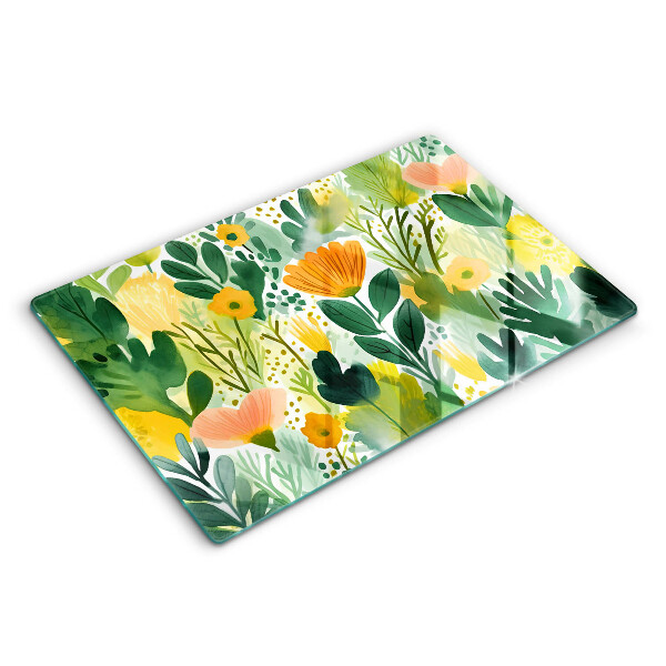 Modern placă din sticla protectie perete bucatarie Flori pictate 80x52 cm