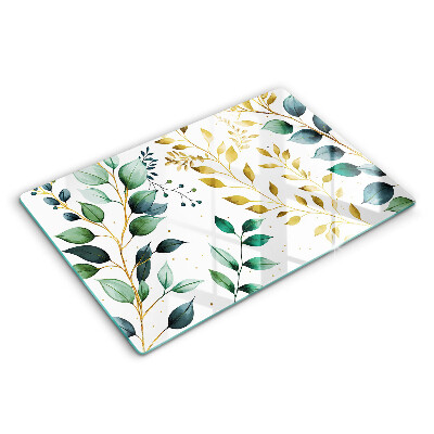 Modern placă din sticla protectie perete bucatarie Frunze verzi și aurii 80x52 cm
