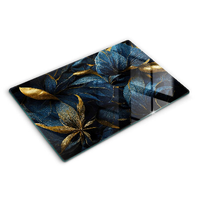 Modern placă din sticla protectie perete bucatarie Frunze decorative cu aur 80x52 cm