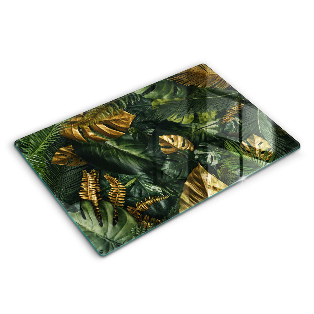 Modern placă din sticla protectie perete bucatarie Frunze de Monstera aurie 80x52 cm