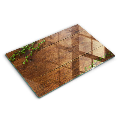 Modern placă din sticla protectie perete bucatarie Scânduri de lemn și frunze 80x52 cm